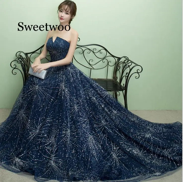 

Strapless Party Dresses 2020 Navy Blue Women dress Vestido de novia