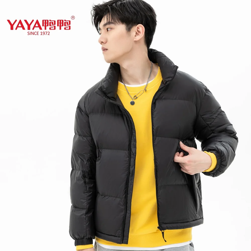 YAYA 2021 Winter Men\'s Stand Collar Puffy Coat Couples Style 90% White Duck Down Jacket Windbreak Business Casual Warm Outwear