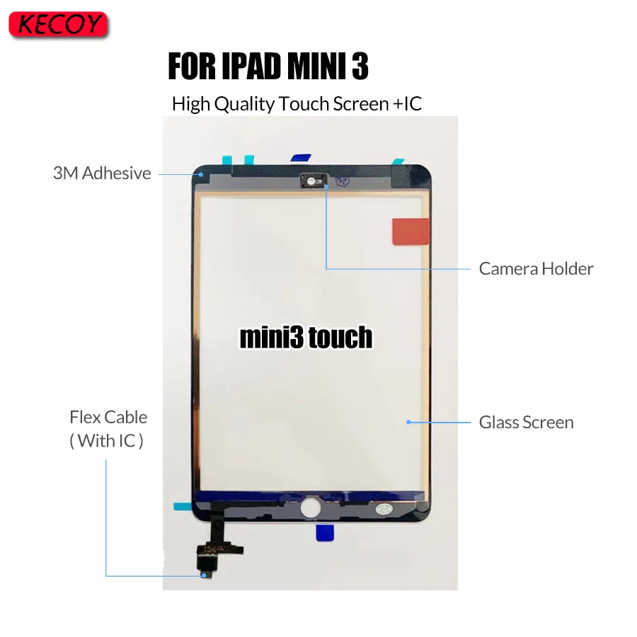 1 pçs tela sensível ao toque original para ipad mini3 frente digitador de vidro + ic conector a1599 a1600 a1601 painel