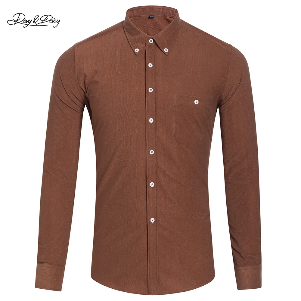 

2021 New Men Shirt Solid Corduroy 3D Economic Quality Cheap Long Sleeve Male Casual Spring Autumn Winder Turndown Collar DA436