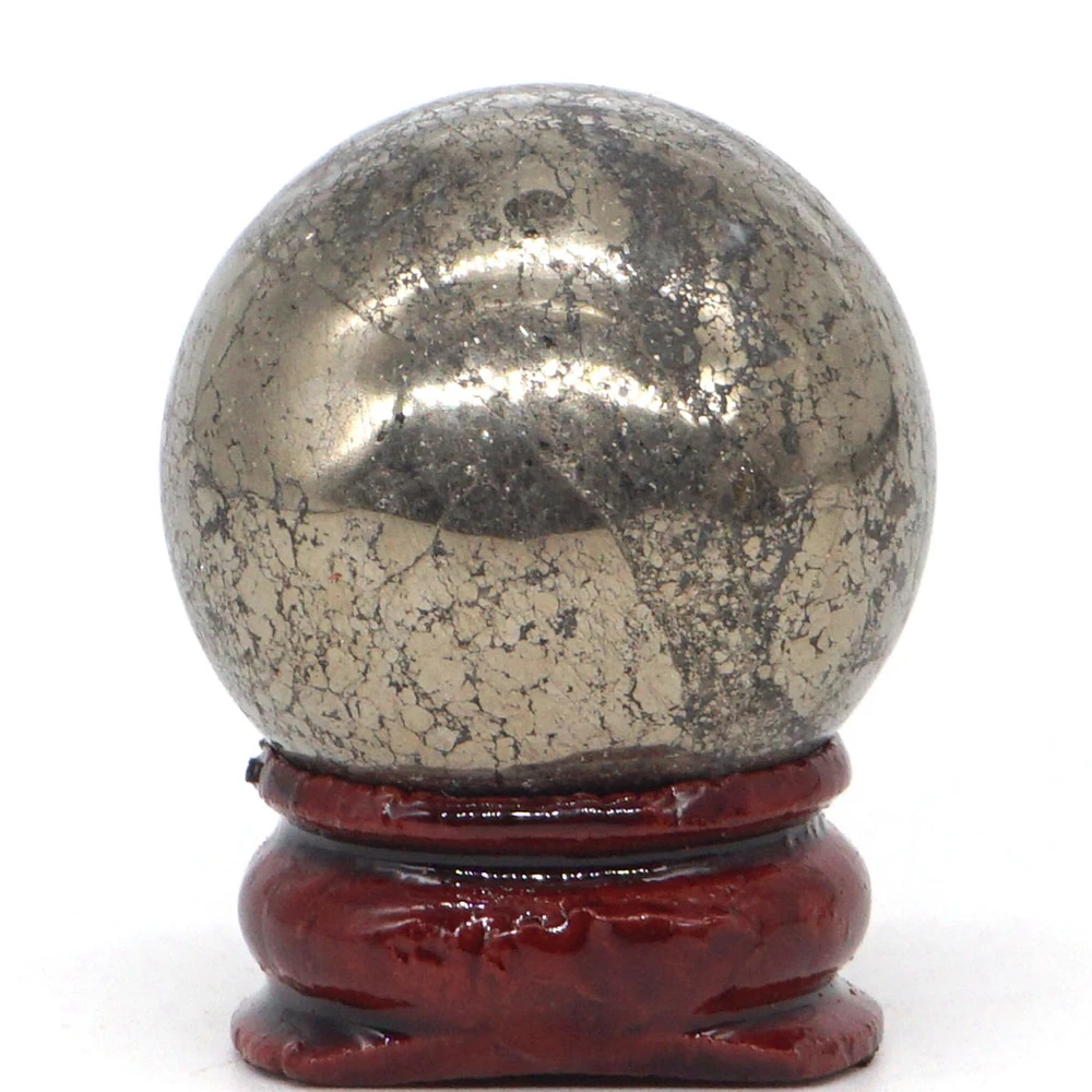 30mm Natural Gemstone Pyrite Crystal Reiki Healing Sphere Hand Massage Ball Feng Shui Home Decoration With Stand (1pcs)