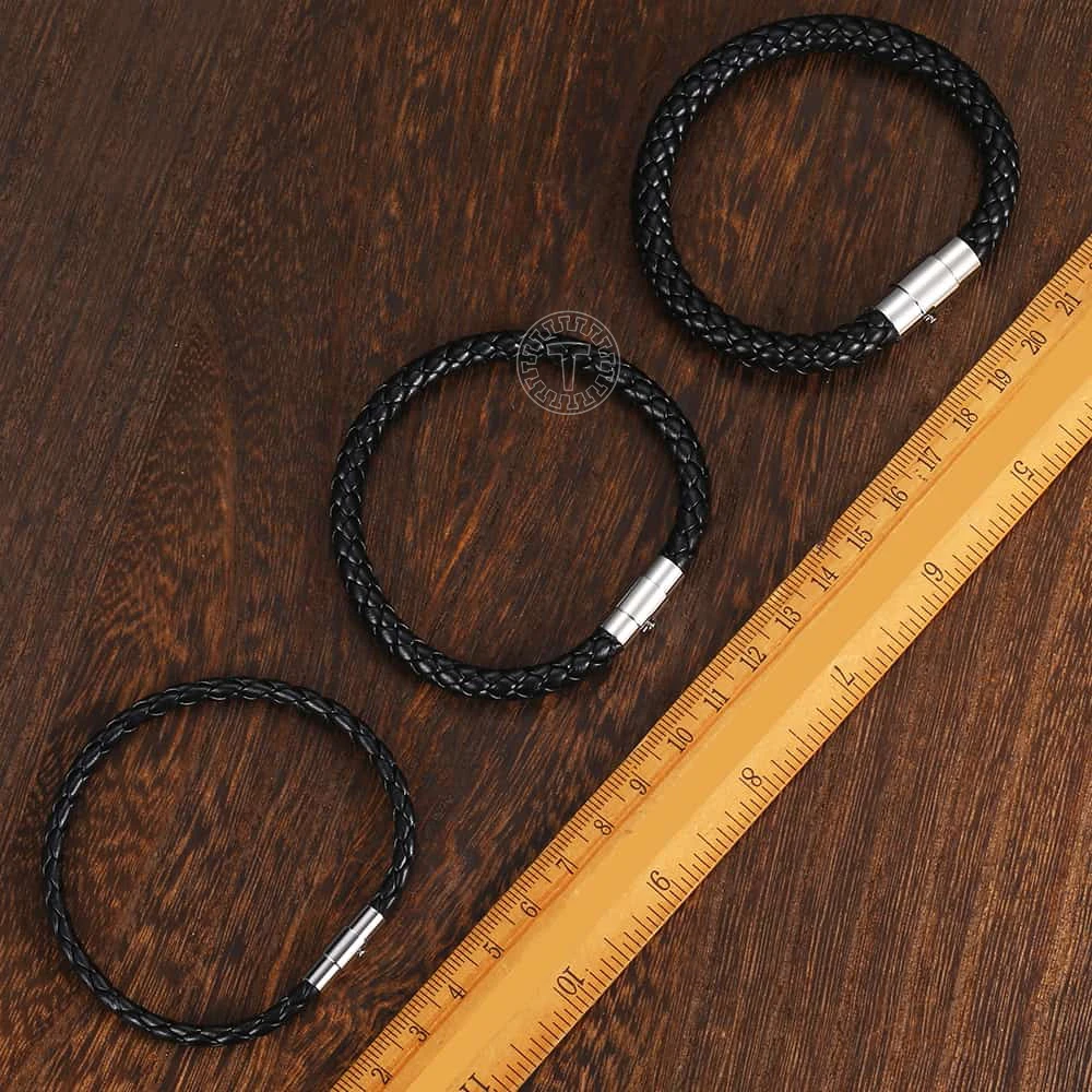 4/6/8mm Men's Leather Bracelet Black Brown Braided Bracelets Male Jewelry Gift Stainless Steel Magnet Clasp LBM118A