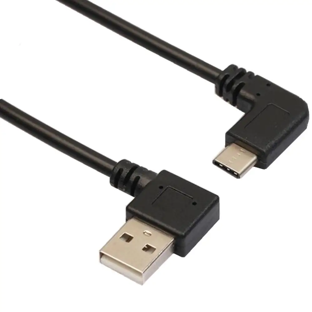 Double elbow Type-C USB to USB-A male USB3.1 Type C Male 90 Degree Left Right Angled connector short 25cm for Power black cable
