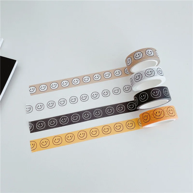 Color Cute Smiling Face Washi Tape Korean Ins Simple Style Sealing Sticker Notebook Stationery Diy Masking Decorative Tape 5m