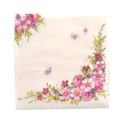 20 Stks/pak Roze Bloemen Schoonheid Ontwerp Papier Servetten Cafe & Party Servies Tissue Servetten Decoupage Decoratie Papier 33Cm * 33Cm