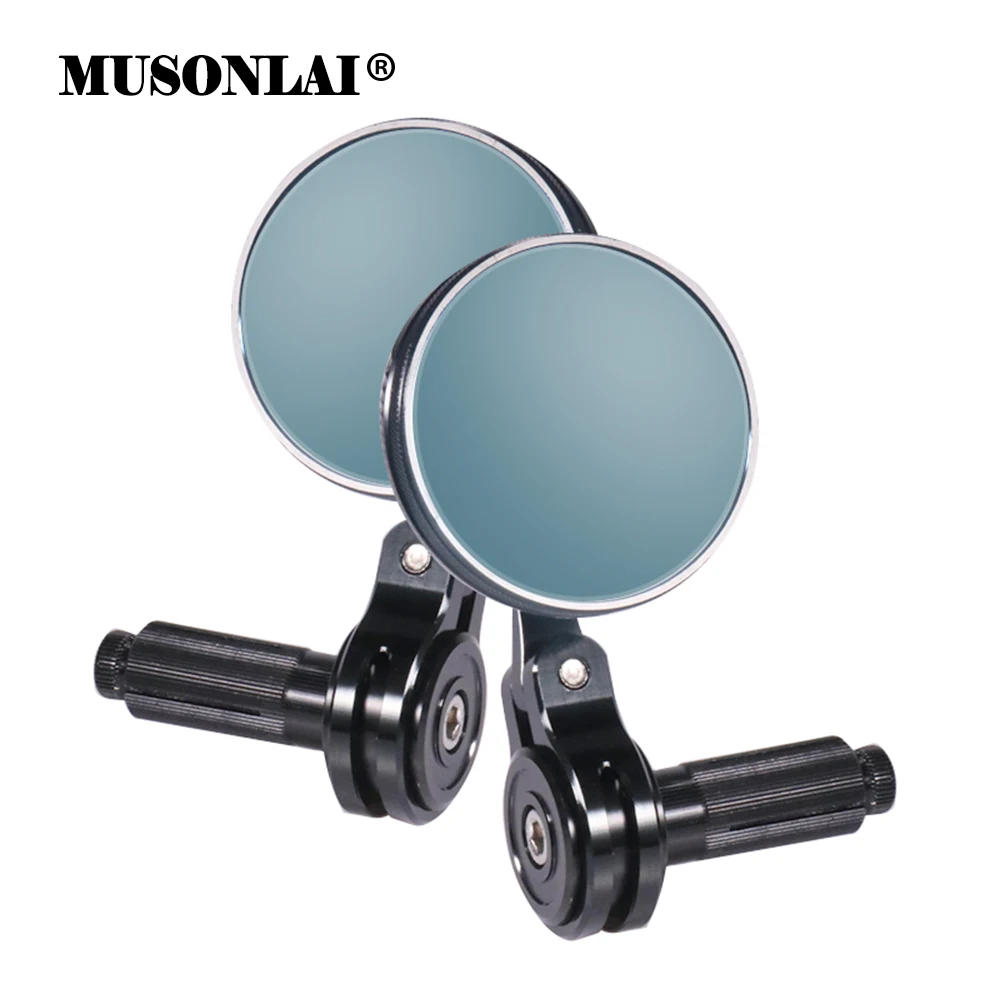 Mini CNC Motorcycle ATV Handle Bar End Mirrors Handlebar Side Rearview Mirrors Blue Glass for Cafe Racer Bobber Honda Yamaha BMW