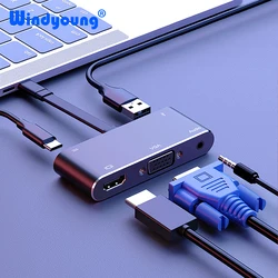 Type-C to 4K HDMI VGA USB 3.0 USB-C Hub 3.5 Audio AUX Jack USB 3.1 PD Adapter for MacBook Samsung S9 Dex Huawei P30 TV Projector