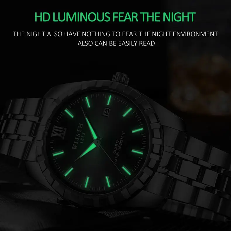 WLISTH Luxury Business Couple Men\'s And Women\'s Watch Waterproof Steel Band Date Watches Elegant Dress Ladies Luminous Clock