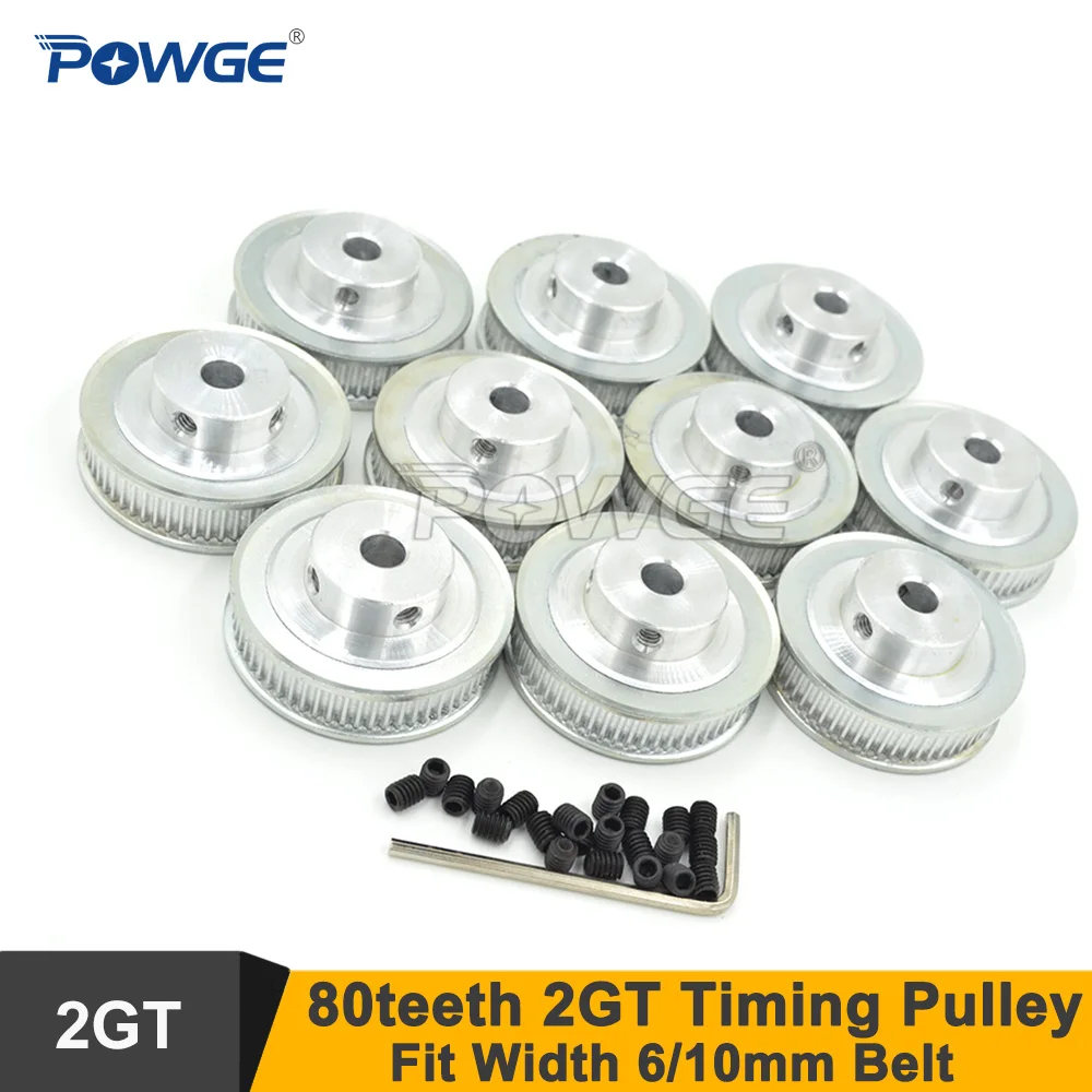 

POWGE 80 Teeth 2GT Timing Pulley Bore 5/6/6.35/8/10/12mm Fit W=6/10mm GT2 Synchronous Belt 80Teeth 80T GT2 Timing Belt Pulley