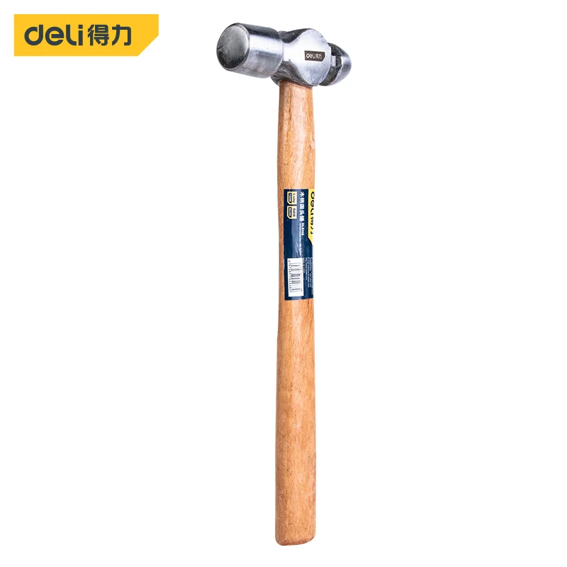 

deli Non-slip Round Head Hammer With Wooden Handle Steel Ball Pein Hammer For Woodworking Machinist Repair Hand Tool High-carbon