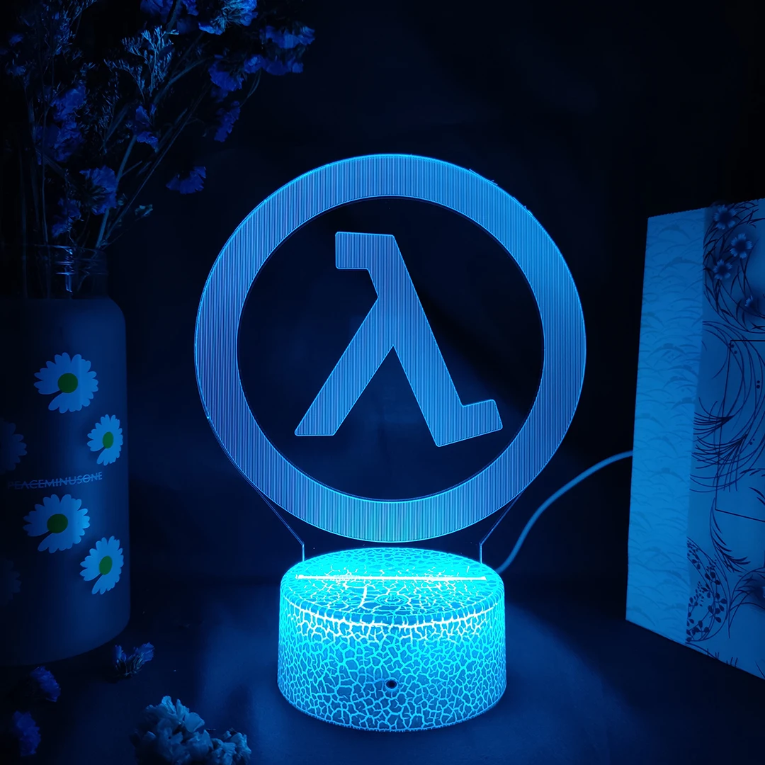 Game Half Life Alyx Logo 3D Acrylic Lamp Gaming Room Computer Desktop Setup Lighting Decor Colorful LED Sensor Nightlight Gift