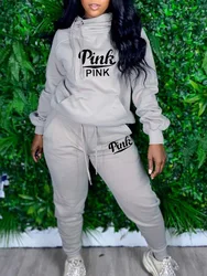 Street Tracksuit Pink Letter Sweatsuit Women's Set Skew Hooded Sweatshirt Jogger Pants Set Active Two Piece Set Outfits