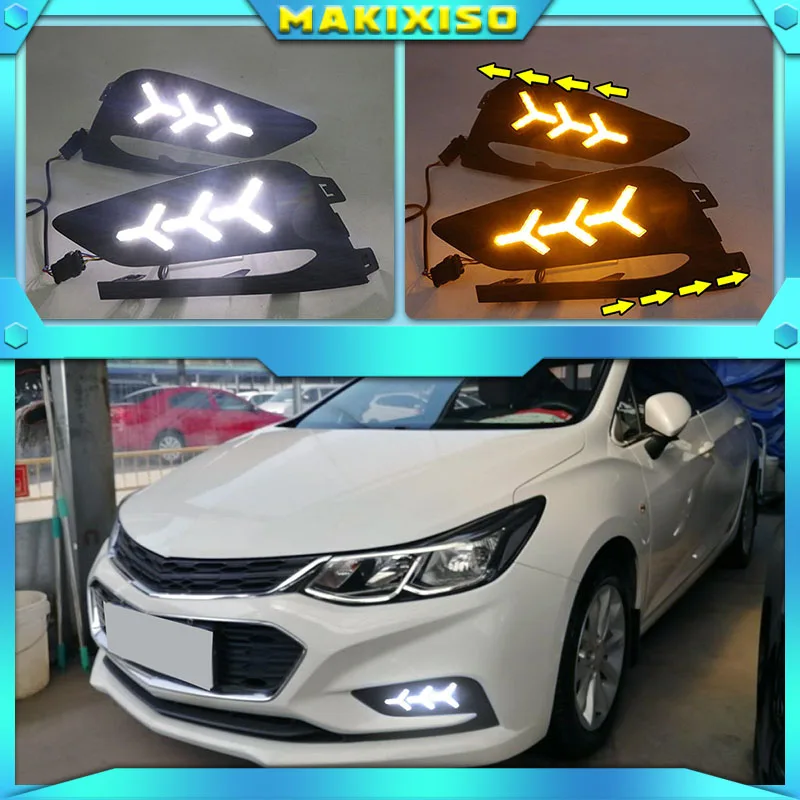 

2Pcs DRL For Chevrolet Cruze 2016 2017 2018 Daytime Running Lights fog lamp cover headlight 12V Daylight signal for Chevy