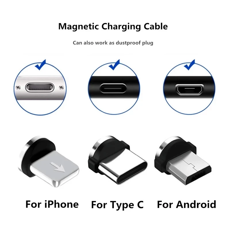 Universal Magnetic Cable Tips For Round Magnetic Cable Micro USB Type C Magnet Replacement Parts Mobile Phone Dust Plug Adapter