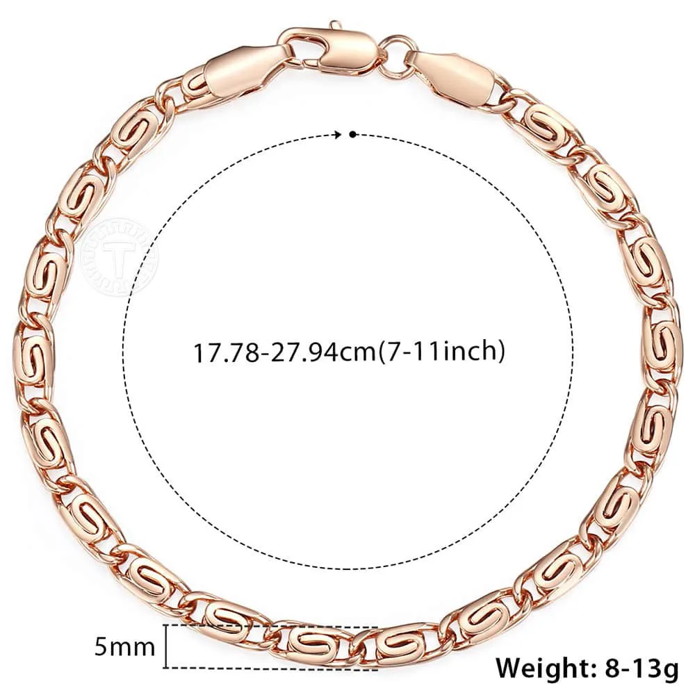 Trendsmax 585 Rose Gold Color Bracelet Snail Chain for Womens Mens Fashion Jewelry Gift 5mm 18cm-25cm GB179A