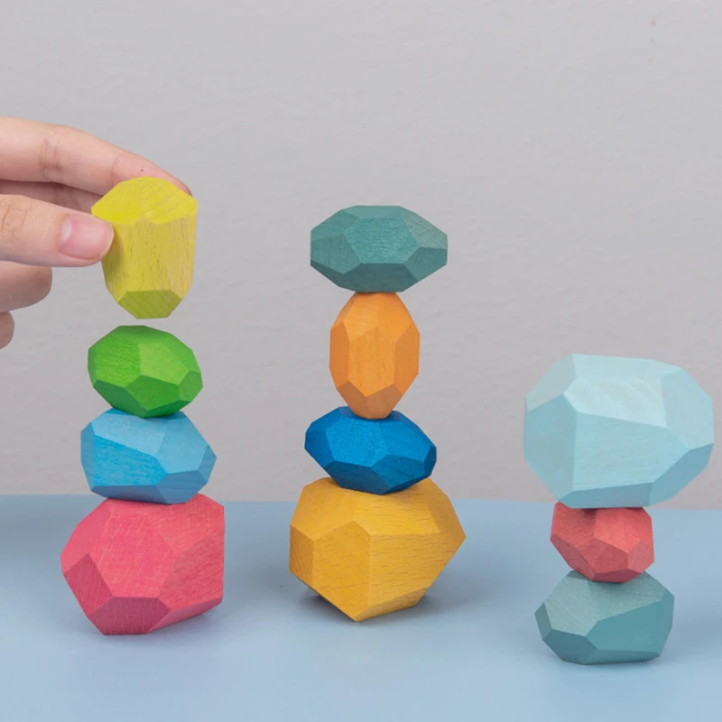 Tumi Ishi Wood Balancing Stacked Stones RAINBOW set Coloured Gems Wooden Rocks Wooden Stones Baby Building Block Montessori Toys