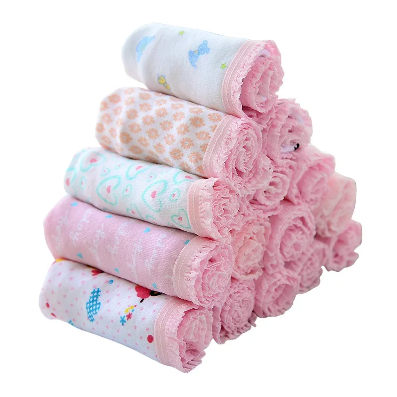 Baywell 12 Pcs/lot Mixed Colors Cotton Children Girls Underwear Briefs Cartoon Flower Animal Pattern Lace Panties 3-12 Years