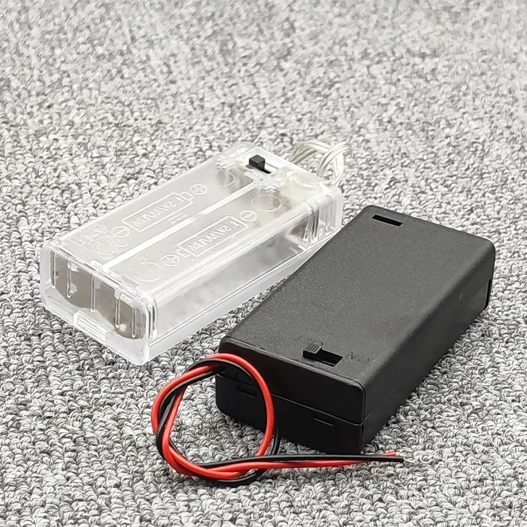 2AA Battery Box 2 AA 3V Battery Case AA Battery Storage Box With Cover With Switch 2 x 1.5V AA Black/Transparent
