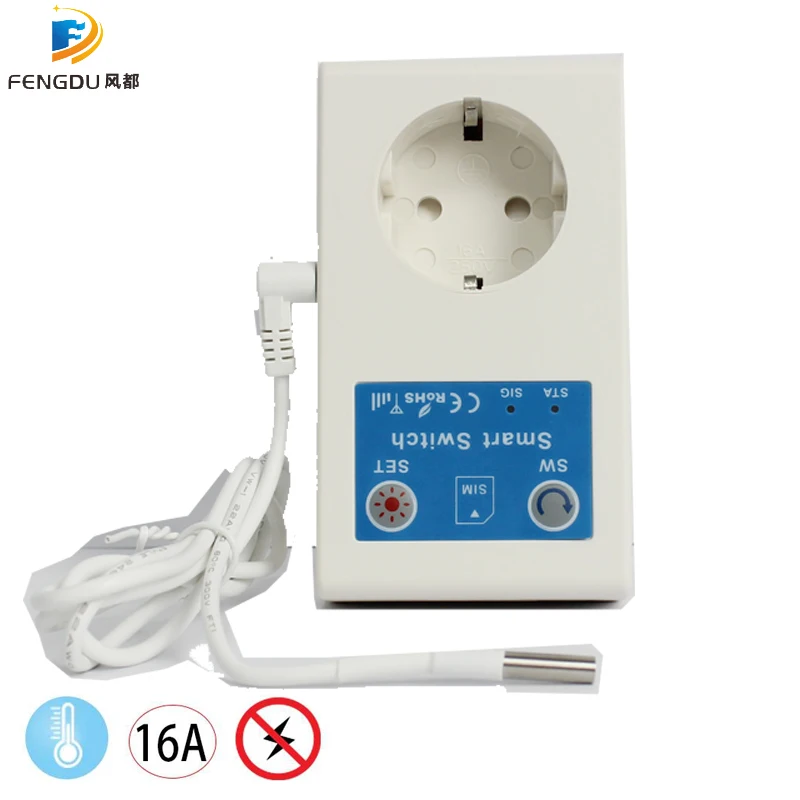 Gsm Power Socket 16A Outlet Remote Relay Switch Smart Home Controller or Temperature Sensor SMS Call Power Off Alert Gate Opener