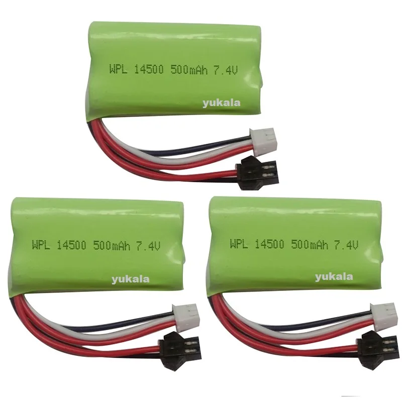 SM Plug 2S 7.4V 500mAh Li-ion Battery For MN45 WPL D12 D90 RC Car Boat Gun 2s Lipo Battery With Charger RC Car Accessories 14500