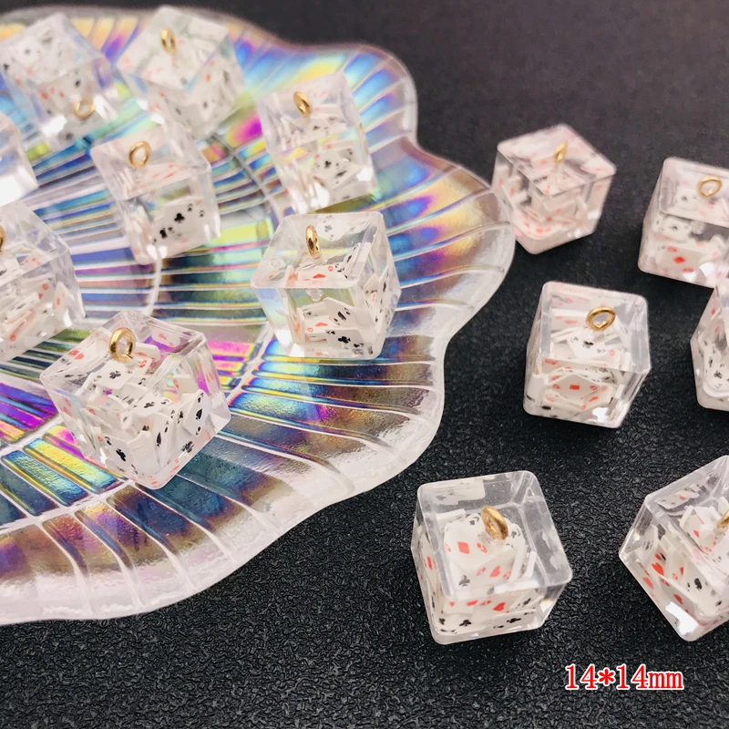 10pcs Hot Resin Square with Cards inside Charm Cute Pendant for Earring, Keychain Scrapbooking, DIY Making, Necklace