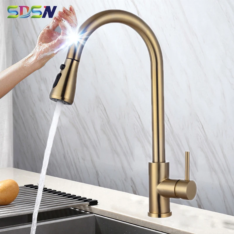 

Touch Faucet SDSN Gold Pull Out Kitchen Mixer Tap Smart Touch Kitchen Faucets Stainless Steel Gold Brushed Sensor Kitchen Faucet