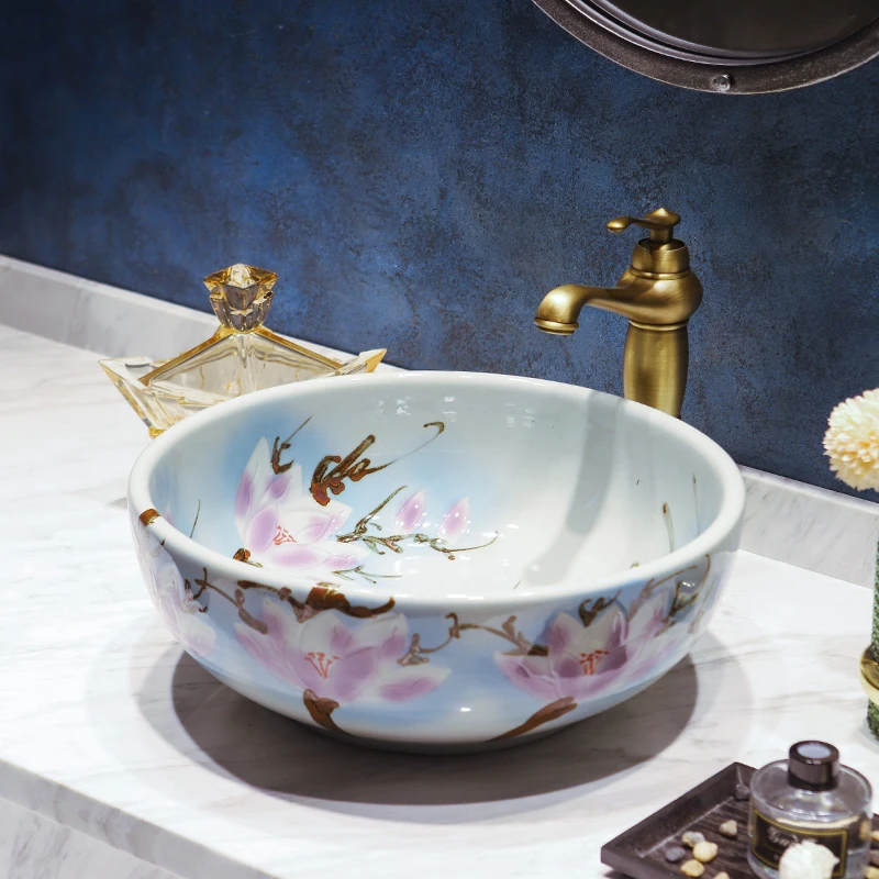 

Europe style chinese wash basin vessel sinks Jingdezhen Art Counter Top ceramic basin sink ceramic art washbasin