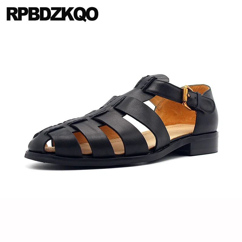 Genuine Leather Shoes Casual High Quality Closed Toe Size 45 Plus 2023 Men Gladiator Sandals Summer Outdoor Black Roman Large