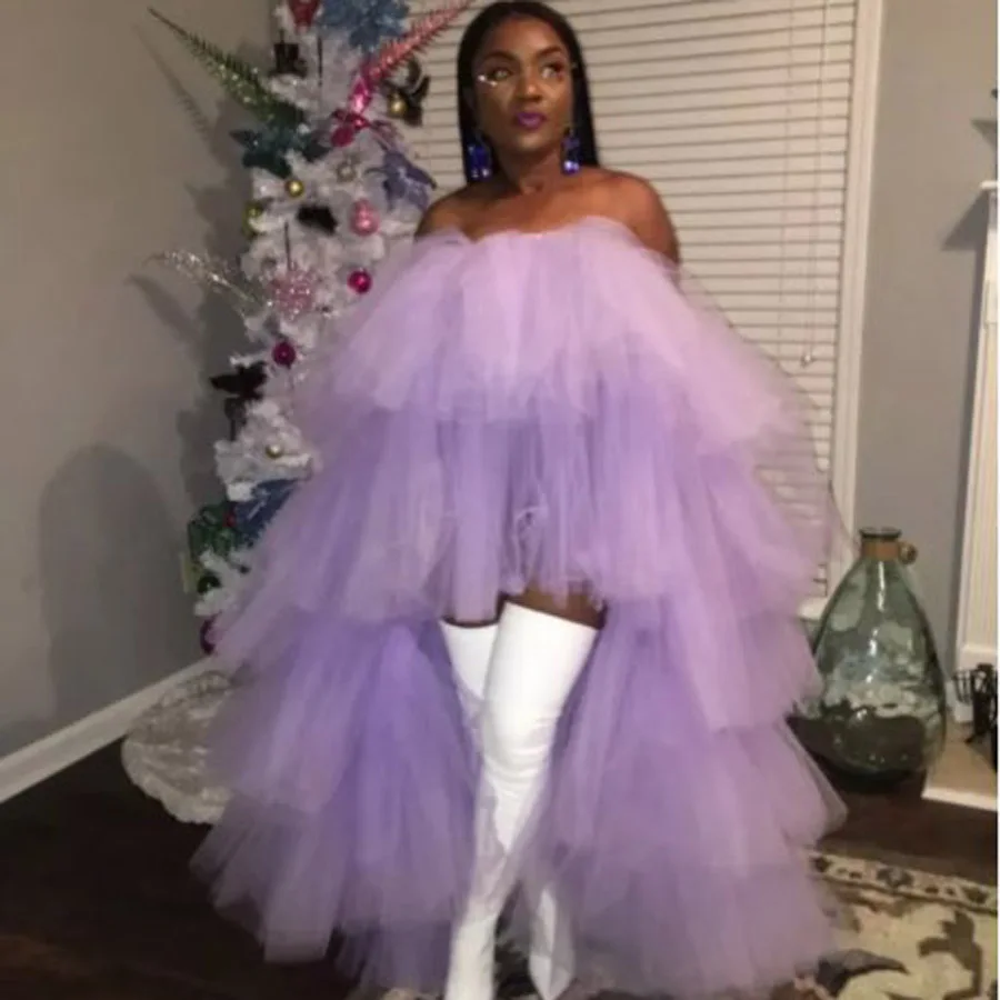 

Trendy Lavender Ruffles Tulle Skirt Women Elastic Tiered Long Tulle Skirts 2020 Custom Made Back Length 130CM