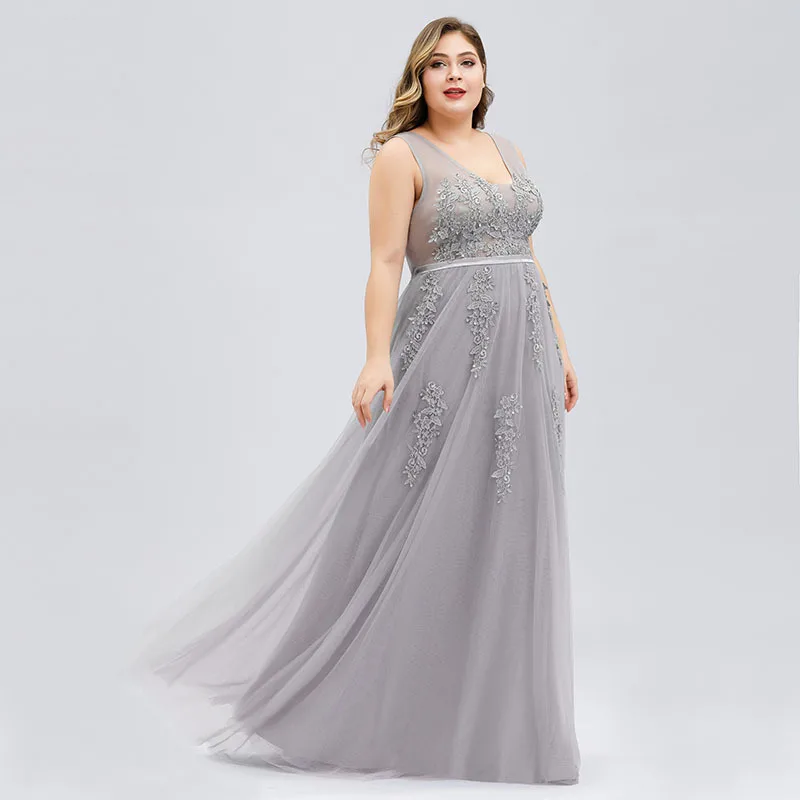 Plus size vestido de noite com decote em v apliques de renda vestido formal elegante sem costas para festa vestidos de noite para mulher