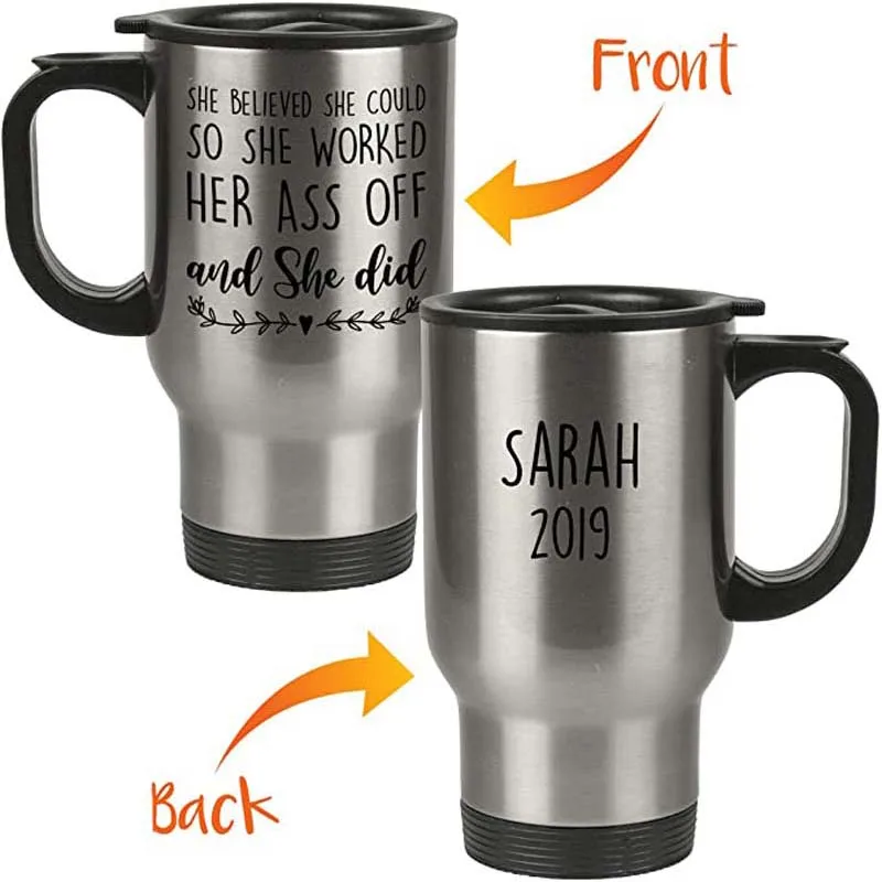 Personalized Custom Name She Believed She Could So She Did - Graduation and Congratulation Gifts for Her Travel Mug - 14oz Insul