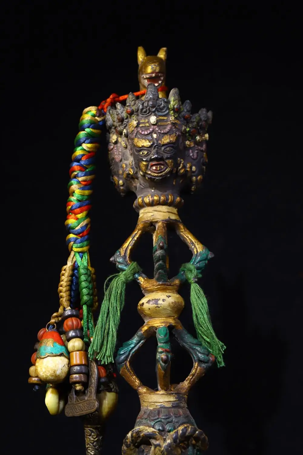 19"Tibetan Temple Collection Old Bronze Painted Hayagriva Dorje Vajra Phurba Amulet Dharma Town House Exorcism Bodhi root base view 3