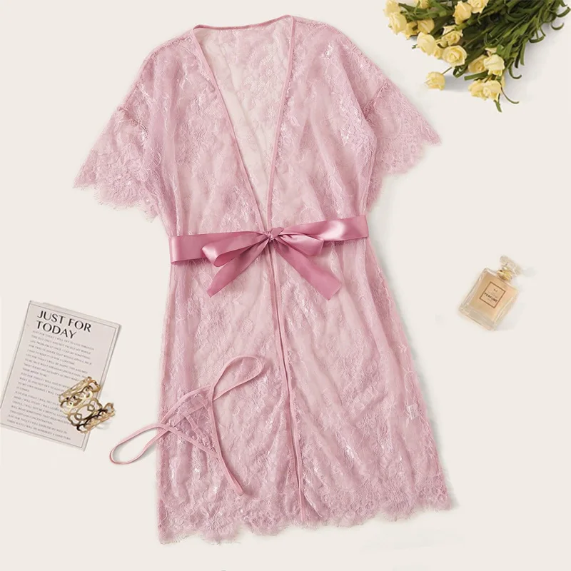 

New Women's Bathrobe Sleepwear Sets Sheer Mesh Nightgown Floral Robes Lingerie Female Sexy erotic woman dress Women's pajamas