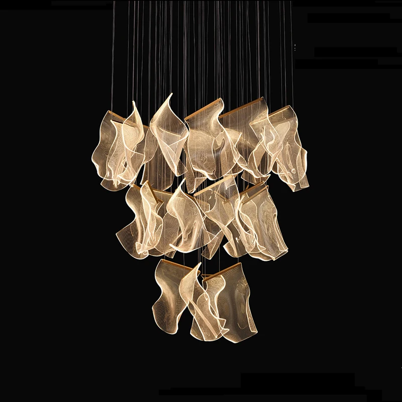 Art Paper Iron Acryl Desinger LED Hanging Lamps Golden Chandelier Lighting Lustre Suspension Luminaire Lampen For Dinning Room