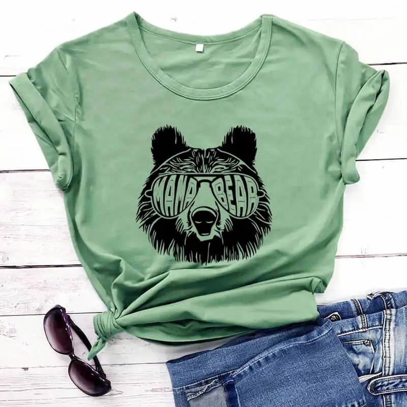 

Mama Bear Graphic Printed New Arrival 100%Cotton Summer Funny T Shirt Mom Life T Shirt Gift for Mom Cute New Mom Tee