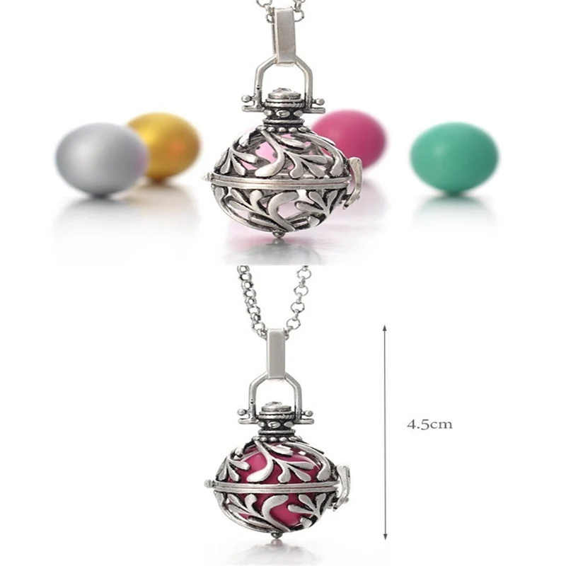 Sweater Necklace Mexican Angel Caller Bola Harmony Ball Wish Box Leaf Silver Color ( Fit Beads Size: 16mm ) 82.5cm Long, 1 PC