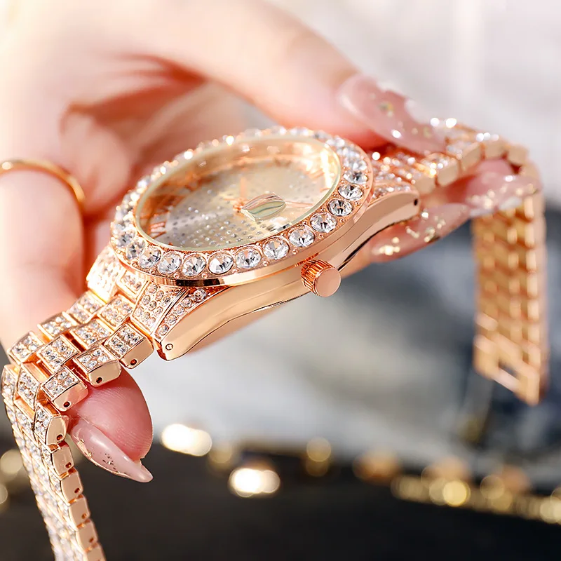 Women Watch Luxury Brand Gold Sliver Men Watch Quartz Clock Chronograph Colorful Diamond Iced Out Watch Hip Hop Rapper Watches