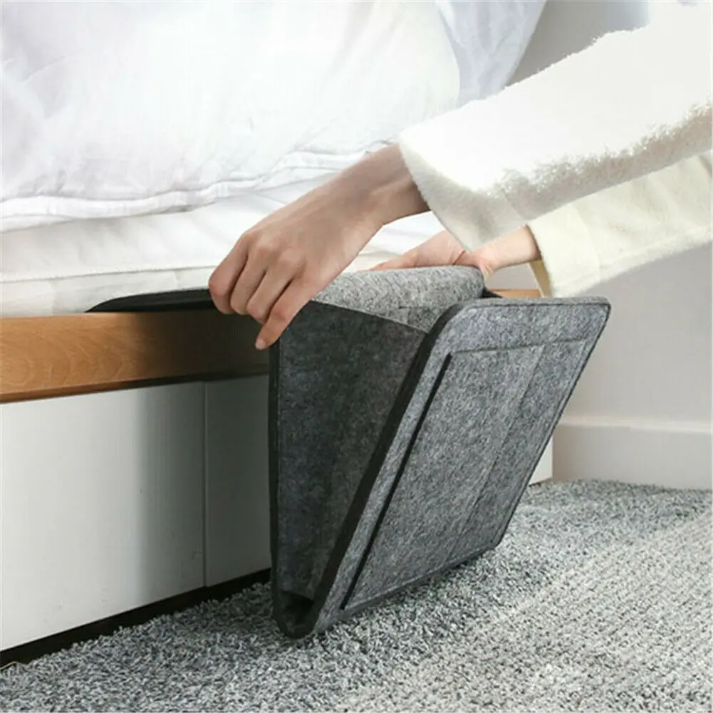 Bedside Felt Storage Bag With Pockets Bedhead Sofa Desk Hanging Organizer For Phone Magazines Tablets Remotes Pockets