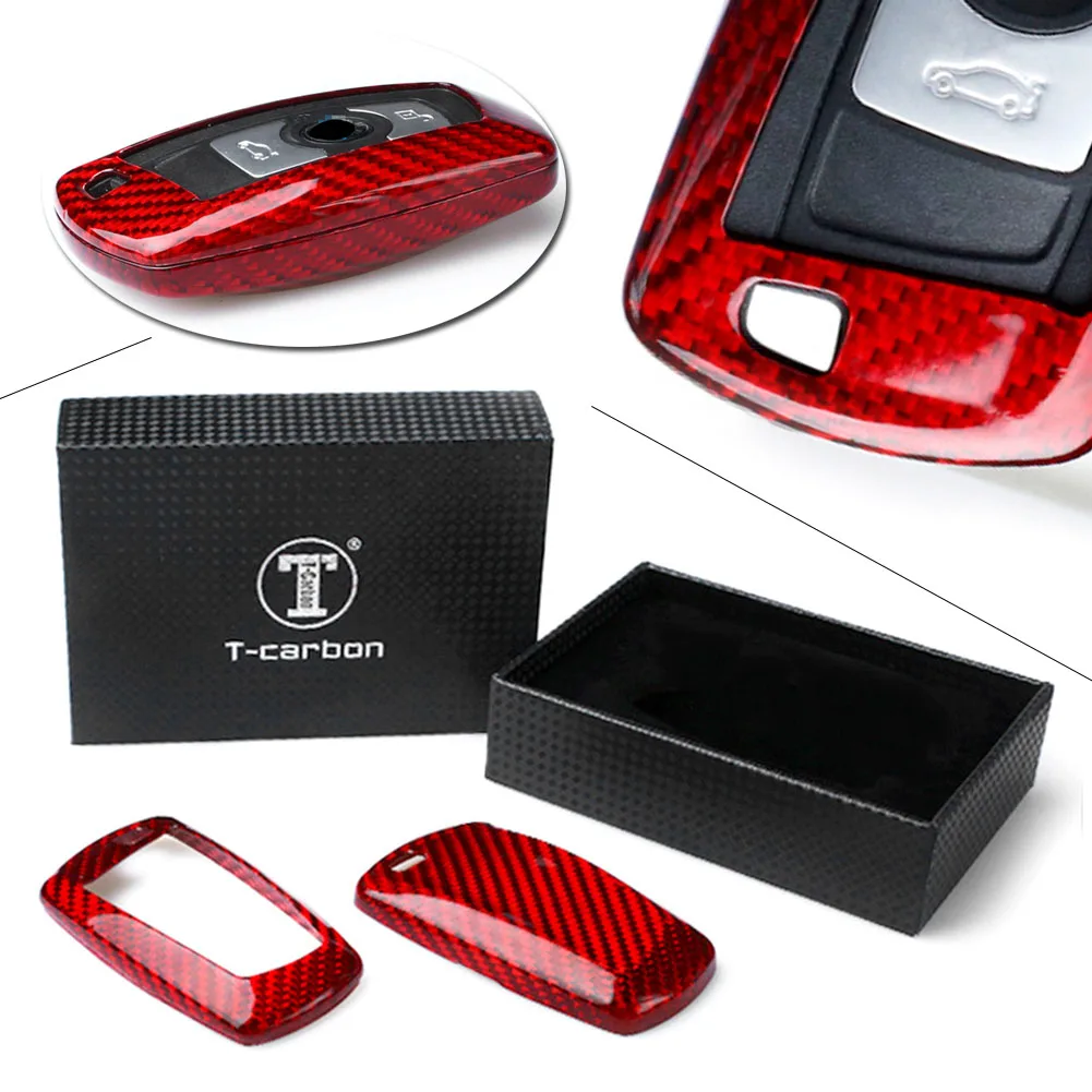 For BMW 1 3 5 6 7 Series Remote Key Case Shell Red Carbon Fiber Cover X3 X5