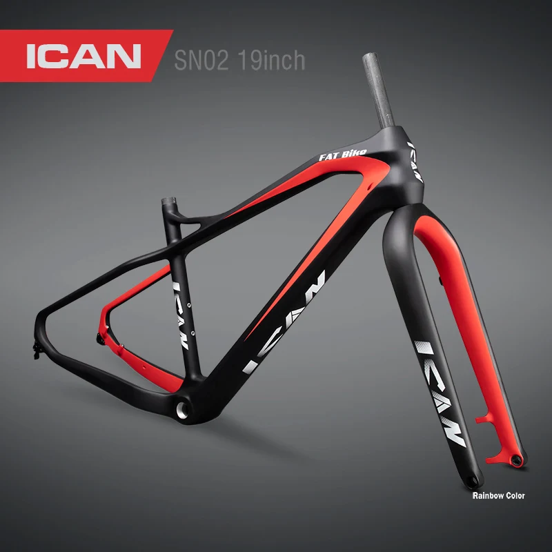 

26er carbon fat bike frame 197mm rear space fat bike carbon frame UD matt Red color with ican brand 17/19 inches SN02