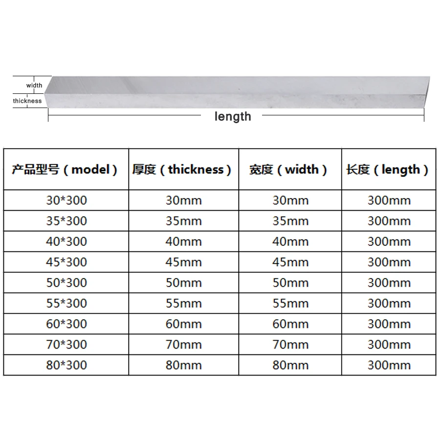 30x300 35x300 40x300 45x300 50x300Steel نحت سكين أبيض قضيب فولاذي أبيض الصلب البليت شفرة يموت الصلب سكين مسطح سكين مربع