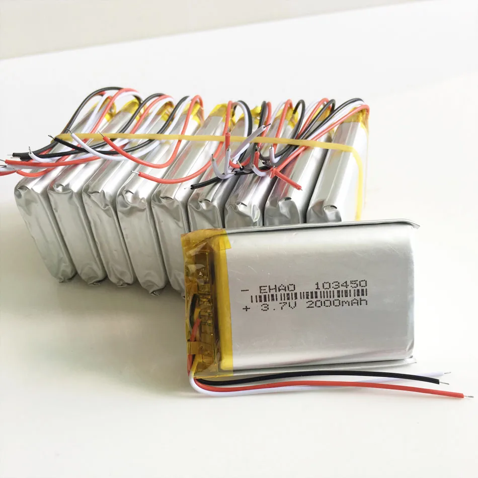 

10 шт. 3,7 в 2000 мАч LiPo перезаряжаемая батарея 3 провода 3pin разъем 1,0/1,25/1,5/2,0 мм 2,54 для ноутбука планшета ПК Smart Lock