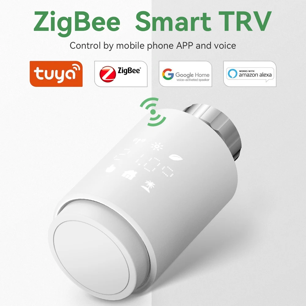 Tuya ZigBee Aktuator Radiator Pintar Katup Radiator Termostatik Dapat Diprogram TRV Mendukung Kontrol Suara Remote Control Alexa WIFI