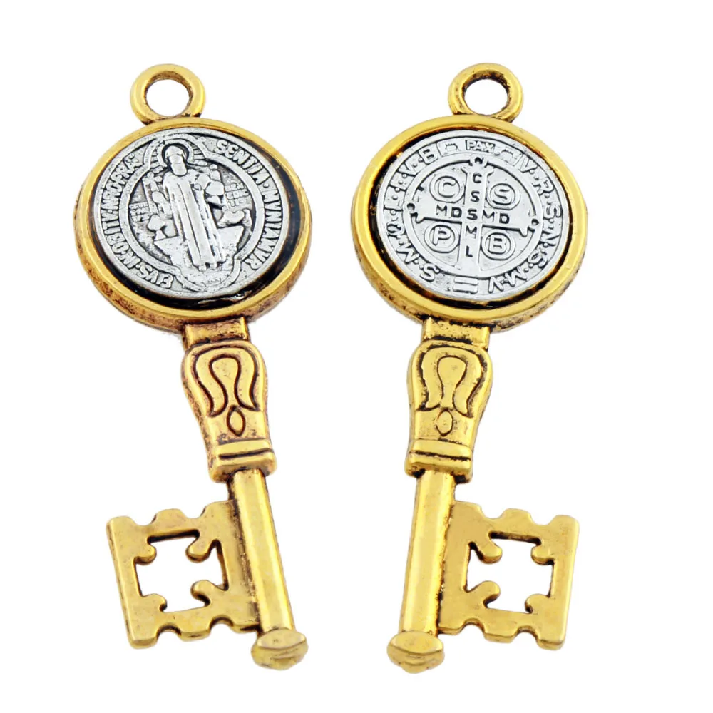 

2-Tone Saint St Benedict Medal Cross Key Spacer Charm Beads Pendants Alloy Jewelry DIY L1692 50pcs