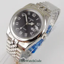 36mm  Miyota 8215 Automatic Men's Watch Sapphire Glass Date Black Dial solid Bracelet Luminous Hands Polished Bliger