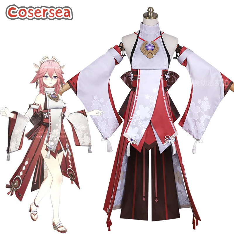 

Cosersea Game Genshin Impact Guuji Yae Cosplay Costume Women Dress Outfits Halloween Full Set