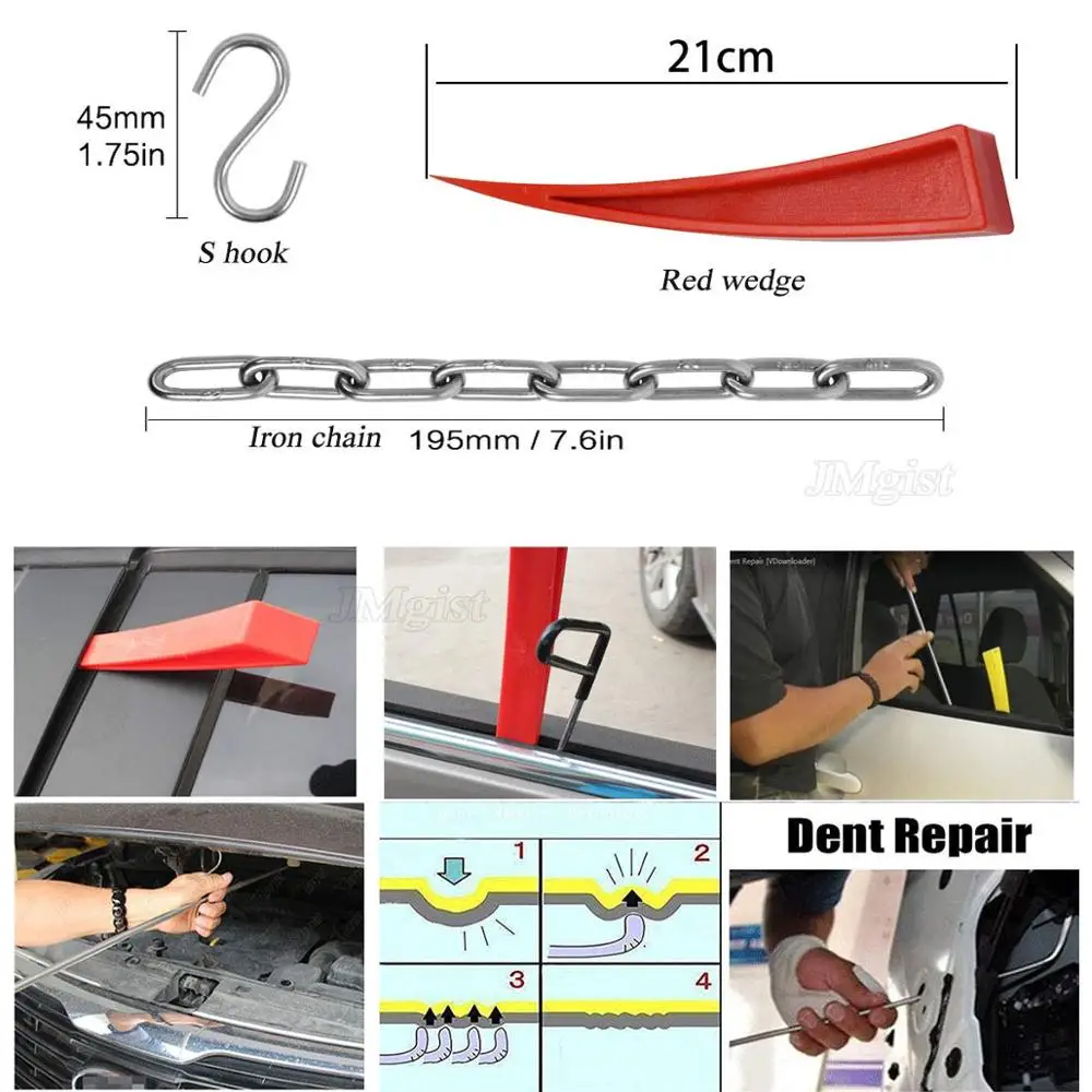 Kit de Ferramentas Dent Remoção Rods Punho de Ajuste com Wedge Gasbag Ferramentas Paintless Dent Repair, Reparação De Danos De Granizo