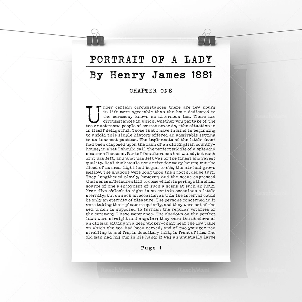 Impresión de póster de página de libro de novela con retrato de una dama de Henry James |   Impresión artística clásica de primera página |   Idea de regalo de arte literario sin marco