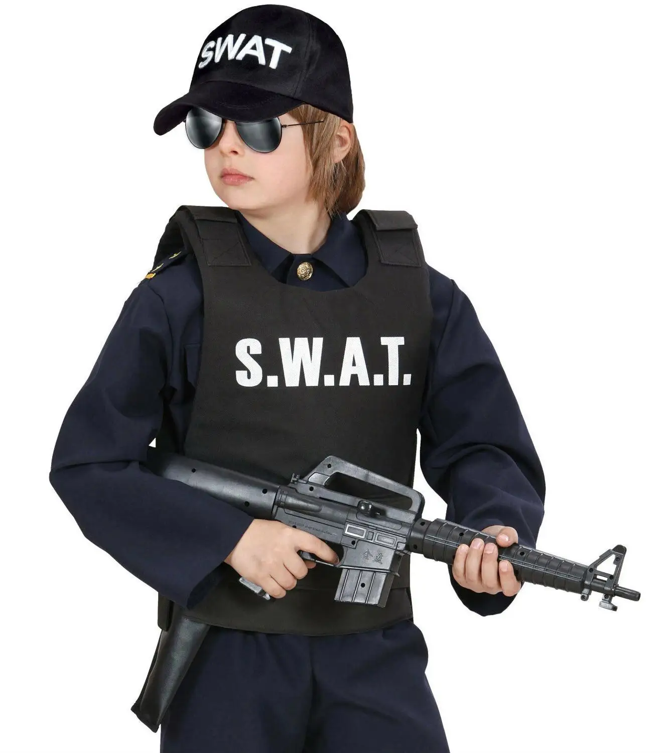 Kinder Polizei Swat Kugelsichere Weste & Swat Kappe Hut Kostüm Phantasie Kleid Outfit 3-9years kinder polizist kostüm