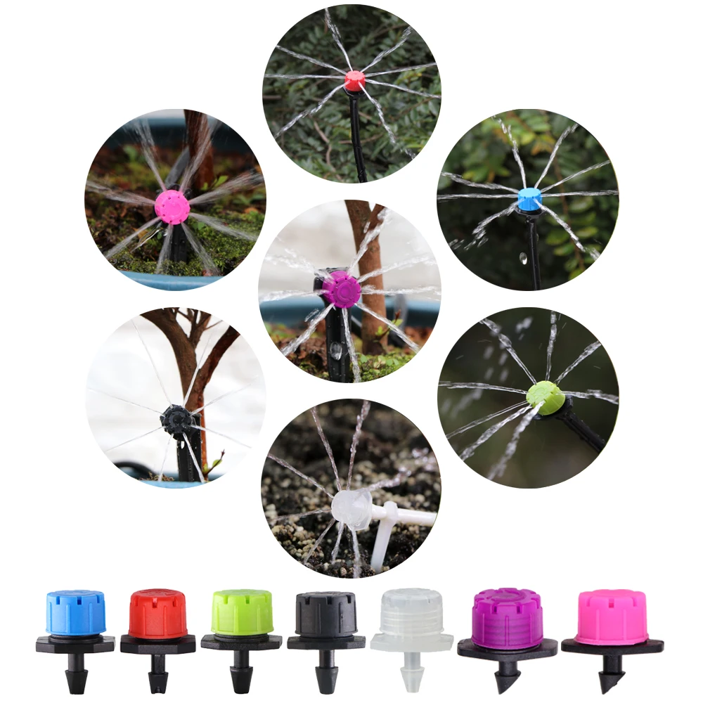 

50pcs 4/7 mm Garden Irrigation Nozzle Adjustable Dripper And Barbed Tee Connector for 1/4 Inch Hose Watering System Kit Spray